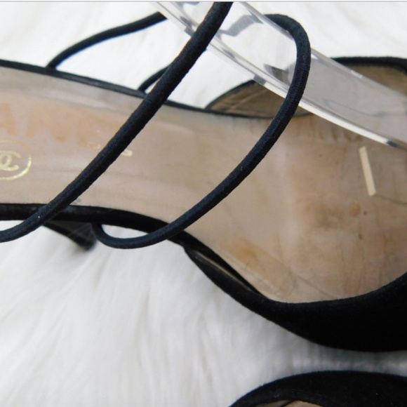 Chanel Vintage Black Suede Strappy Point Toe Heels - Picture 5 of 8